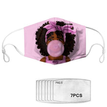 Load image into Gallery viewer, Melanin Poppin&#39; Washable &amp; Reusable Kids Mask (pink) w/ Filters